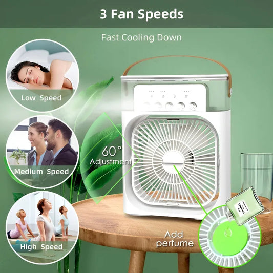 Mini Portable Air Cooler – USB Rechargeable Personal Cooling Fan with Water Mist & LED Light