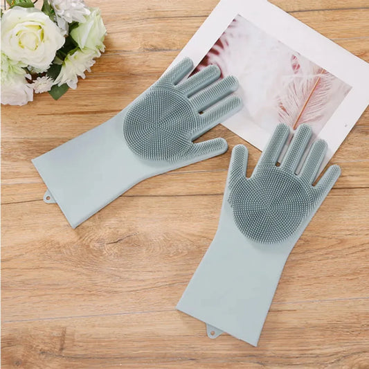 Silicone Dish Washing Gloves – Non-Slip Waterproof Scrubber Gloves for Kitchen Cleaning